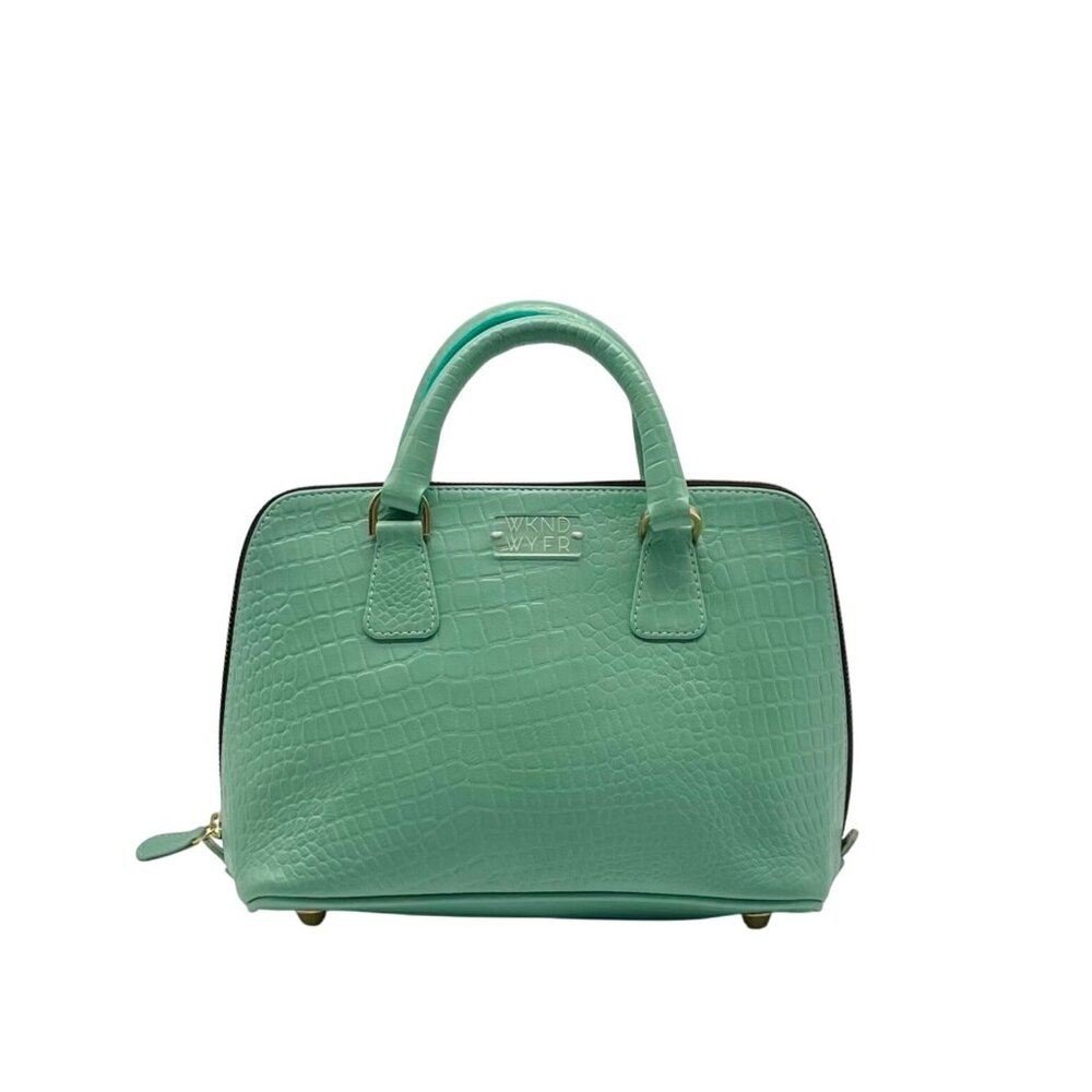 WKND WYFR Convertible Aquamarine Croc Embossed Leather Satchel